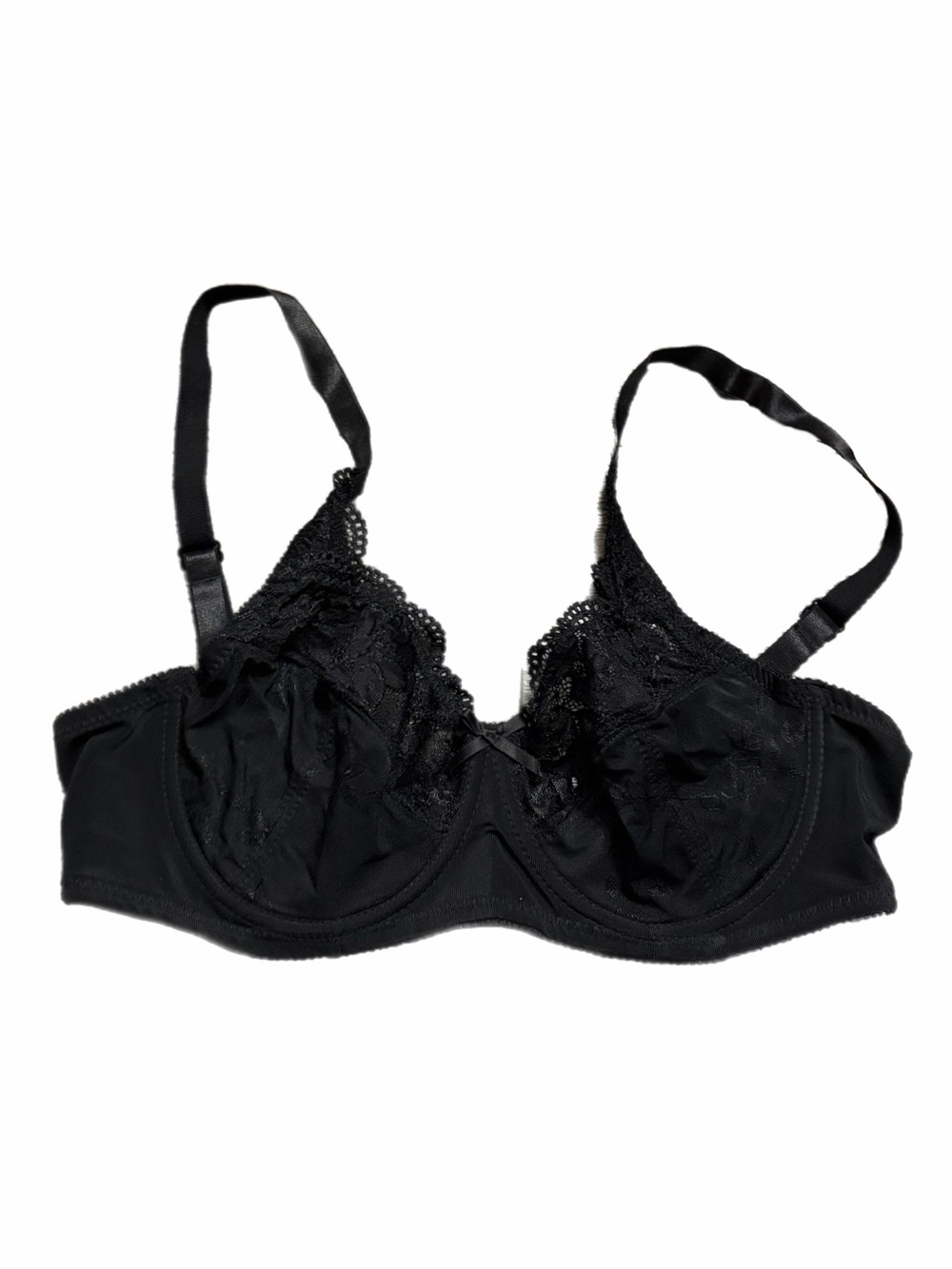 90s European Vintage Unlined Embroidery Floral Lace Bra (Black) Size 34C